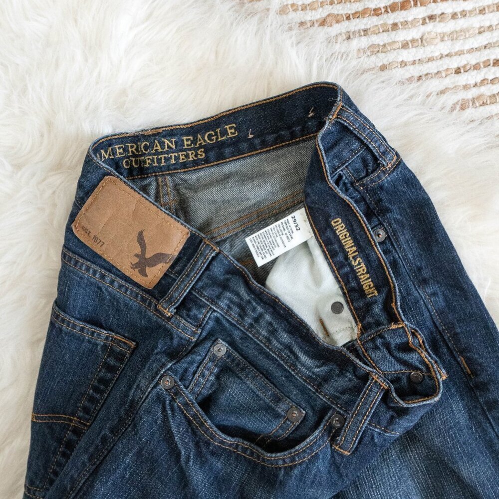 AMERICAN EAGLE DENIM SZ 29x32 BLUE JEANS ORIGINAL STRAIGHT LEG 100% COTTON - Picture 4 of 9